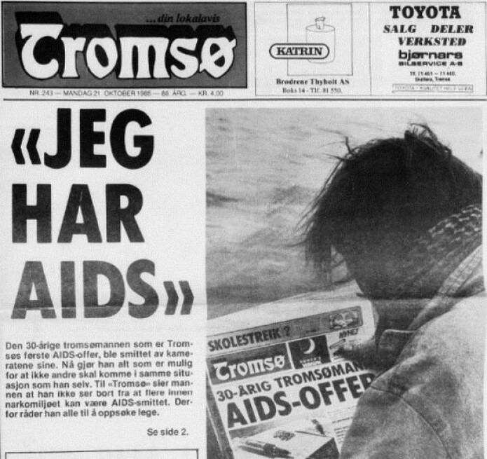 En Tromsø-mann var en av de første som sto fram og fortalte at han hadde fått aids. Parallelt med epidemien startet mediene en ny måte å dekke sykdom på med et fokus på pasienten, mener Elisabeth Jakobsen. En Tromsø-mann var en av de første som sto fram og fortalte at han hadde fått aids. Parallelt med epidemien startet mediene en ny måte å dekke sykdom på med et fokus på pasienten, mener Elisabeth Jakobsen.