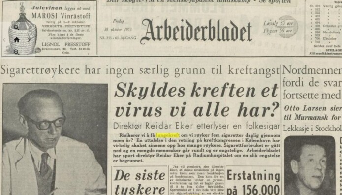 Kreft har blitt omtalt av norske medier siden 1950-tallet. I 1953 meldte Arbeiderbladet at sigarettrøykere ikke har noen grunn til kreftangst. Kreft har blitt omtalt av norske medier siden 1950-tallet. I 1953 meldte Arbeiderbladet at sigarettrøykere ikke har noen grunn til kreftangst.