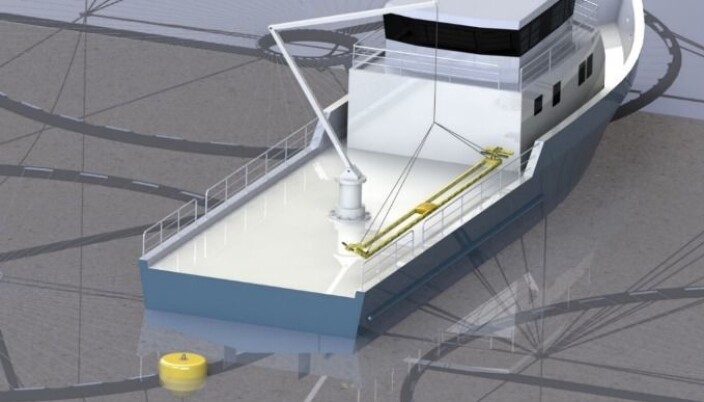 Technology from salmon farming: The Spoke tool uses established technology in an innovative way. The seaweed is grown on spokes fitted to the large wheels. These can be deployed and removed by a robot operated from a service vessel. Technology from salmon farming: The Spoke tool uses established technology in an innovative way. The seaweed is grown on spokes fitted to the large wheels. These can be deployed and removed by a robot operated from a service vessel.