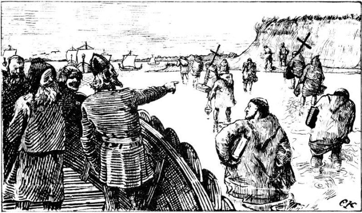 Håkon Jarl, her fra Olav Trygvassons saga. (Foto: (Illustrasjon av Christian Krogh)) Håkon Jarl, her fra Olav Trygvassons saga. (Foto: (Illustrasjon av Christian Krogh))