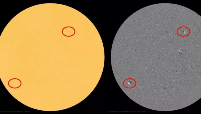 Dette bildet av solen er fra slutten av 2019, og viser det som sannsynligvis er solflekker som tilhører den neste solsyklusen. Om den definitivt har startet er enda uklart.