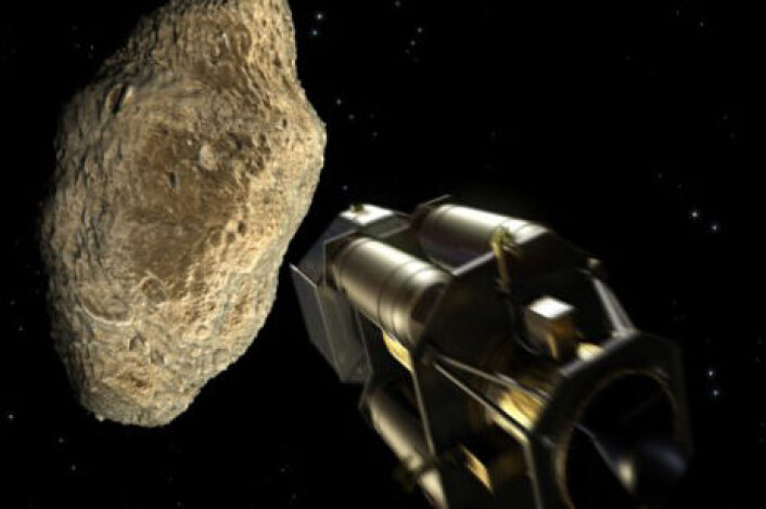 Å dytte asteroiden ut av kollisjonsbanen er ein aktuell metode for å verne oss mot kollisjonar med gjenstandar frå rommet. Foto: ESA - AOES Medialab Å dytte asteroiden ut av kollisjonsbanen er ein aktuell metode for å verne oss mot kollisjonar med gjenstandar frå rommet. Foto: ESA - AOES Medialab