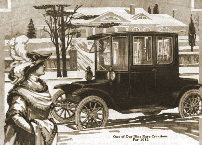 Reklame for elektrisk bil, 1912. Hver tredje bil i USA var elektrisk på begynnelsen av 1900-tallet. (Foto: (Illustrasjon: Wikimedia Commons)) Reklame for elektrisk bil, 1912. Hver tredje bil i USA var elektrisk på begynnelsen av 1900-tallet. (Foto: (Illustrasjon: Wikimedia Commons))