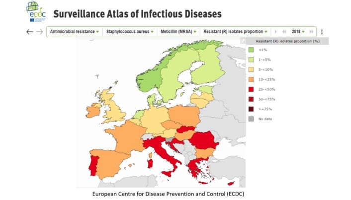 Forekomst av MRSA i land i Europa. Forekomst av MRSA i land i Europa.