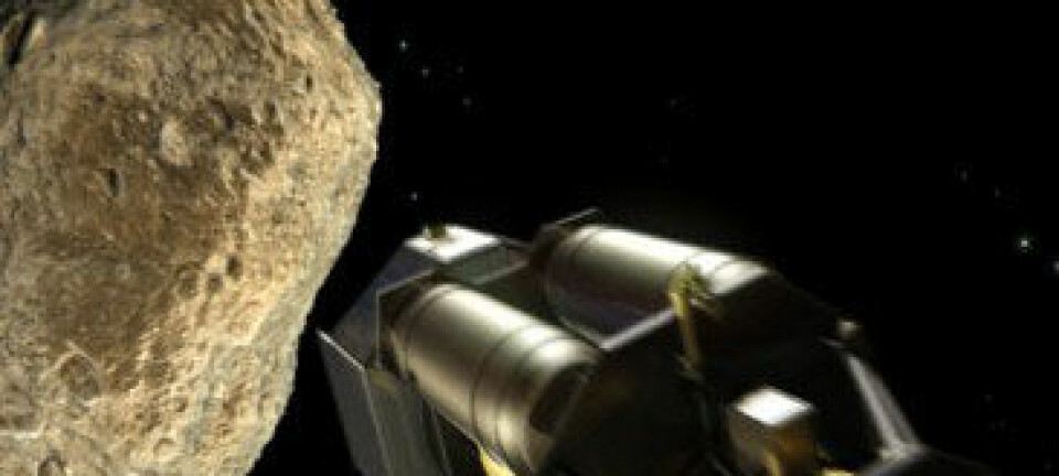 Å dytte asteroiden ut av kollisjonsbanen er ein aktuell metode for å verne oss mot kollisjonar med gjenstandar frå rommet. Foto: ESA - AOES Medialab