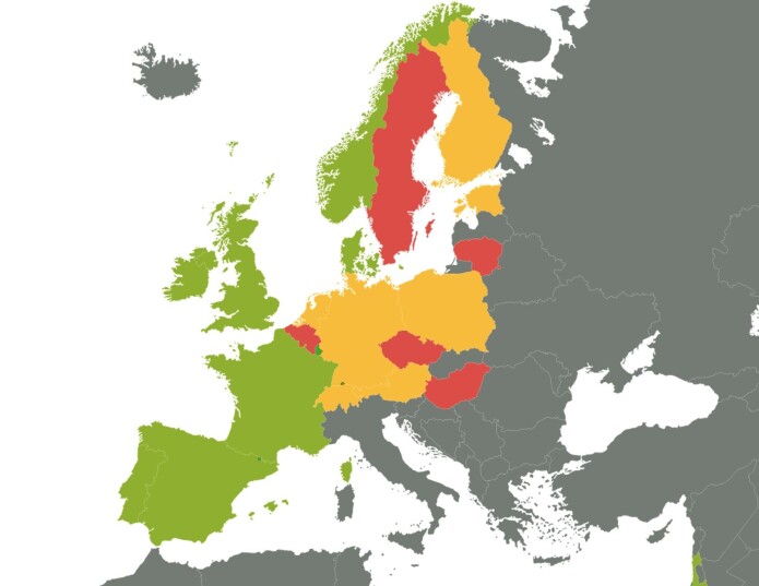 Fruktinntak: Kartet viser land som er fargemarkert etter hvor mye frukt de spiser. Mer enn en om dagen (grønn), en om dagen (gul) eller mindre enn en om dagen (rød). Fruktinntak: Kartet viser land som er fargemarkert etter hvor mye frukt de spiser. Mer enn en om dagen (grønn), en om dagen (gul) eller mindre enn en om dagen (rød).