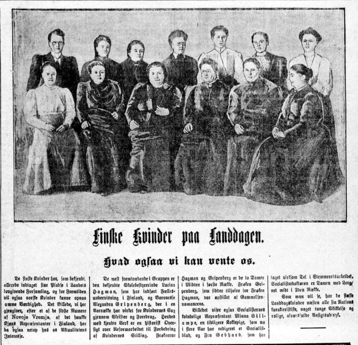 Aftenposten tok i bruk et sjeldent virkemiddel og trykket en stor illustrasjon på forsiden av aftenutgaven 15. juni 1907. (Foto: (Faksimile fra Aftenposten)) Aftenposten tok i bruk et sjeldent virkemiddel og trykket en stor illustrasjon på forsiden av aftenutgaven 15. juni 1907. (Foto: (Faksimile fra Aftenposten))
