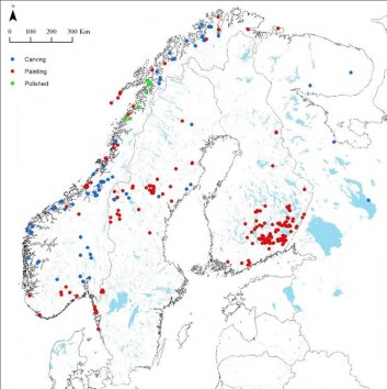 Dette kartet gir en oversikt over bergkunst som finnes i Skandinavia. (Foto: (kart utarbeidet av Jan Magne Gjerde)) Dette kartet gir en oversikt over bergkunst som finnes i Skandinavia. (Foto: (kart utarbeidet av Jan Magne Gjerde))