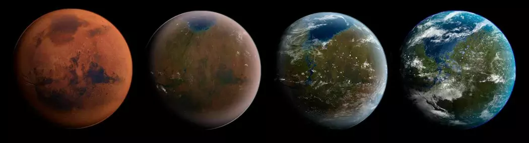 Slik tenker artisten seg hvordan Mars kan omskapes fra rød ørken til levende vannplanet.