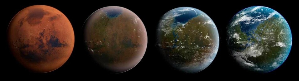 Slik tenker artisten seg hvordan Mars kan omskapes fra rød ørken til levende vannplanet.
