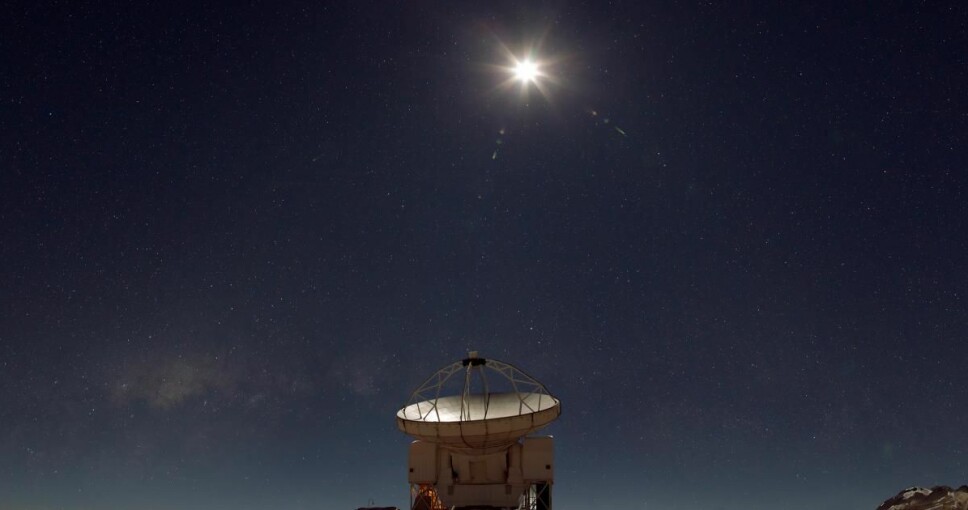Panoramic view of ESO's Atacama Pathfinder Experiment telescope (APEX). This 12-metre diameter telescope is located at an altitude of 5000 metres on the Chajnantor Plateau in the Chilean Andes, proposed location of AtLAST.