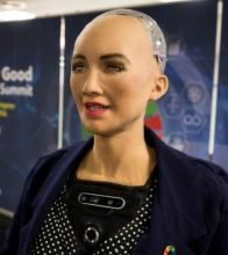 Roboten Sophia fotografert på konferansen AI for Good Global Summit i 2018.