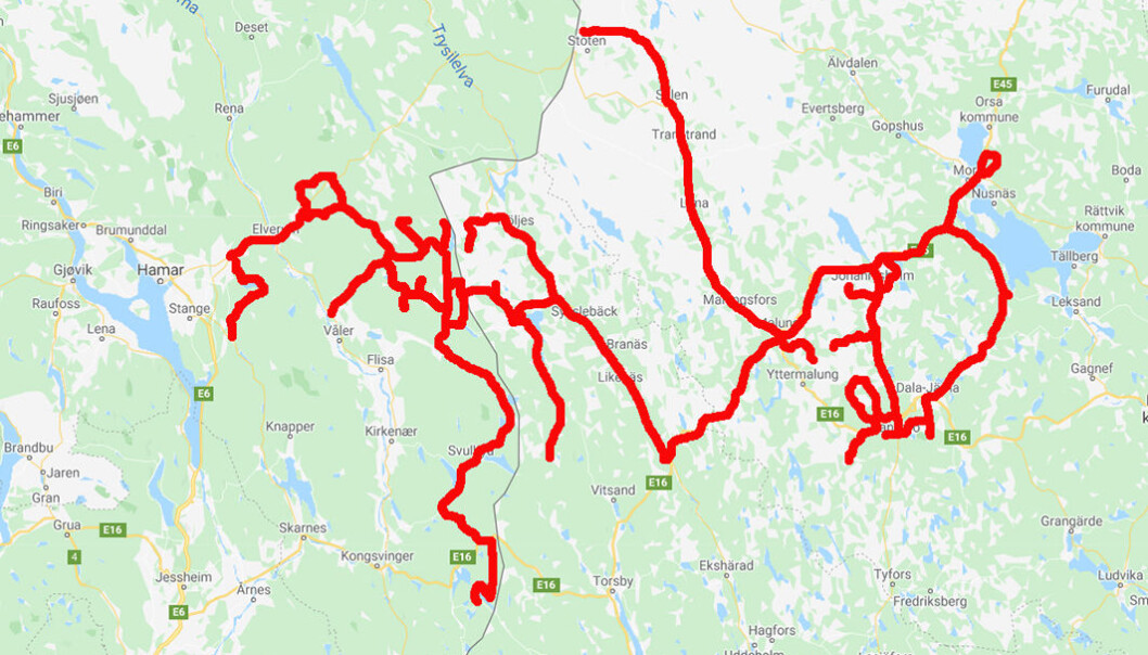 Omkring 1500 km kjørt under to ukers feltarbeid i slutten av mai 2020 i Hedmark, Värmland og Dalarna. Omkring 1500 km kjørt under to ukers feltarbeid i slutten av mai 2020 i Hedmark, Värmland og Dalarna.