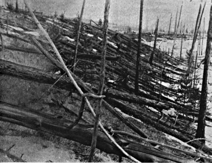 Tusenvis av trær ble i 1908 lagt flate av en voldsom eksplosjon ved Tunguska i Sibir. (Foto: Wikimedia Commons/Kulik-ekspedisjonen) Tusenvis av trær ble i 1908 lagt flate av en voldsom eksplosjon ved Tunguska i Sibir. (Foto: Wikimedia Commons/Kulik-ekspedisjonen)
