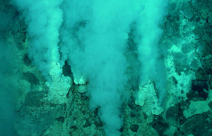 Hydrotermale skorsteiner, avleirede mineralrør rundt utslippene av mineralrikt varmt vann fra under havbunnen. Slike skorsteiner kan danne naturlige brenselceller og sette opp elektriske spenninger på samme måte som i stoffskiftet til levende celler. (Foto: U.S. National Oceanic and Atmospheric Administration) Hydrotermale skorsteiner, avleirede mineralrør rundt utslippene av mineralrikt varmt vann fra under havbunnen. Slike skorsteiner kan danne naturlige brenselceller og sette opp elektriske spenninger på samme måte som i stoffskiftet til levende celler. (Foto: U.S. National Oceanic and Atmospheric Administration)