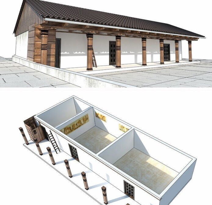 En 3D-modell av huset som veggmaleriet ble funnet i. En 3D-modell av huset som veggmaleriet ble funnet i.