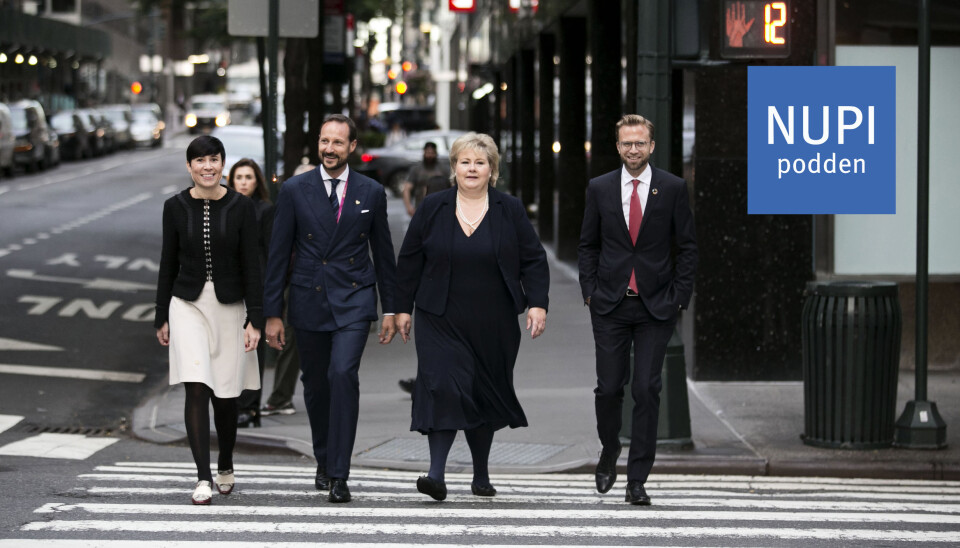 VEIEN MOT SIKKERHETSRÅDET: Utenriksminister Ine Eriksen Søreide, kronprins Haakon, statsminister Erna Solberg og daværende utviklingsminister Nikolai Astrup under FNs høynivåuke i 2018.