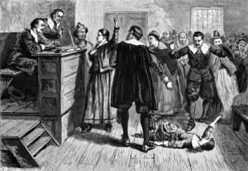 Rettsakene i Salem var ofte spektakulære skuer, der ungjentene tilsynelatende ble plaget av heksene rett foran øynene på retten. (Foto: (Illustrasjon: Wikimedia Commons))