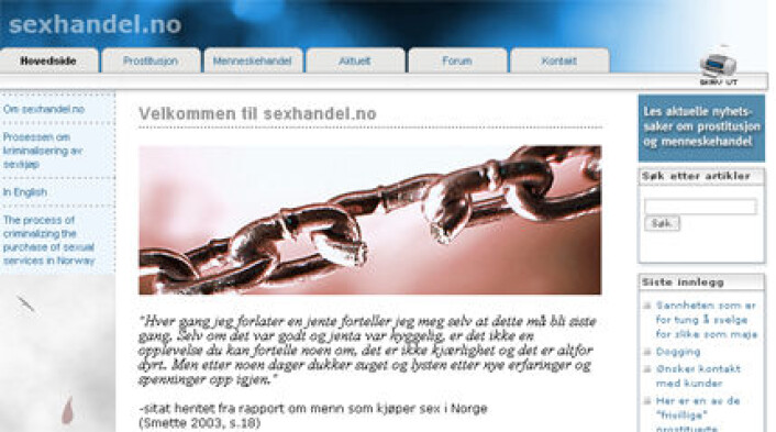 "Faksimile av Reforms nettside om sexhandel." "Faksimile av Reforms nettside om sexhandel."