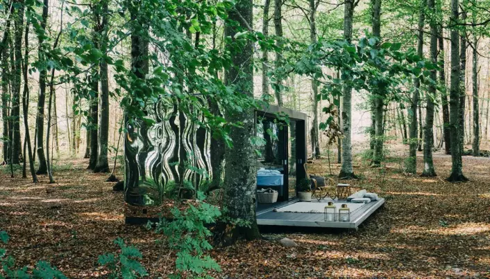 Mobile hotellrom plassert ut i naturen