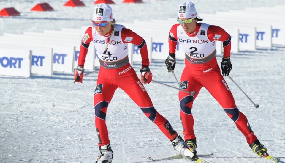 A long time prior to the doping issue: Therese Johaug won the 30-kilometre freestyle, with Marit Bjørgen in second place, at the Holmenkollen World Ski Championships on 5 March 2011.
