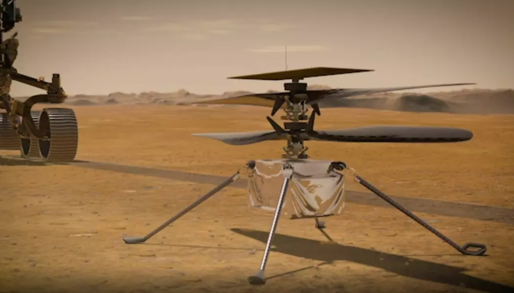 Slik ser NASA for seg at helikopteret ser ut på overflaten. Den skal fraktes til Mars på undersiden av Mars 2020-roveren.