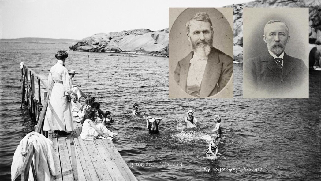 Bading i havet kunne brukes som behandling av flere sykdommer og var herdende og styrkende for friske folk, som for disse barna ved Hankø bad i 1907. Det mente blant annet kurbadpioneren Heinrich Arnold (portrett t.v.) og den anerkjente badelegen Ingebrigt Christian Lund Holm (t.h.) Bading i havet kunne brukes som behandling av flere sykdommer og var herdende og styrkende for friske folk, som for disse barna ved Hankø bad i 1907. Det mente blant annet kurbadpioneren Heinrich Arnold (portrett t.v.) og den anerkjente badelegen Ingebrigt Christian Lund Holm (t.h.)