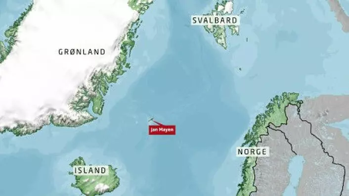 Jan Mayen ligger mellom Grønland, Island, Svalbard og Norge. (Foto: (Grafikk: NRK))