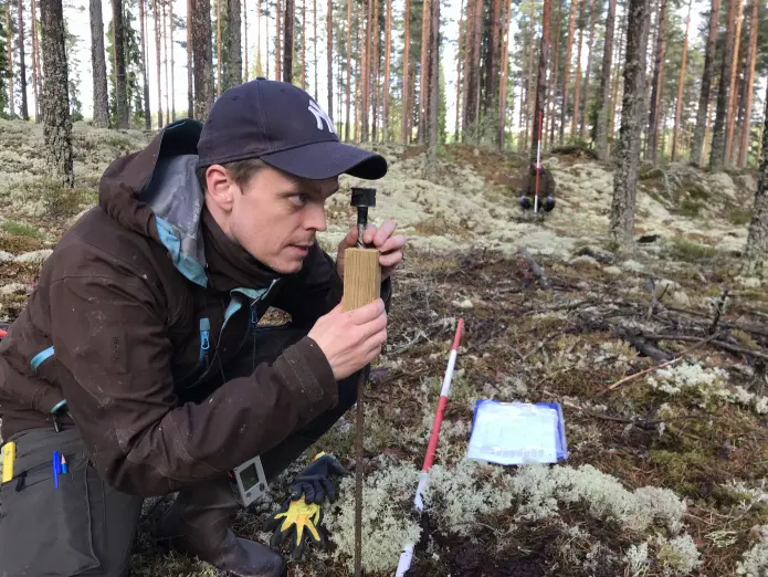 Jarle Reime, NIBIO, i gang med å anlegge forsøksfeltet i Kongsvinger. Jarle Reime, NIBIO, i gang med å anlegge forsøksfeltet i Kongsvinger.