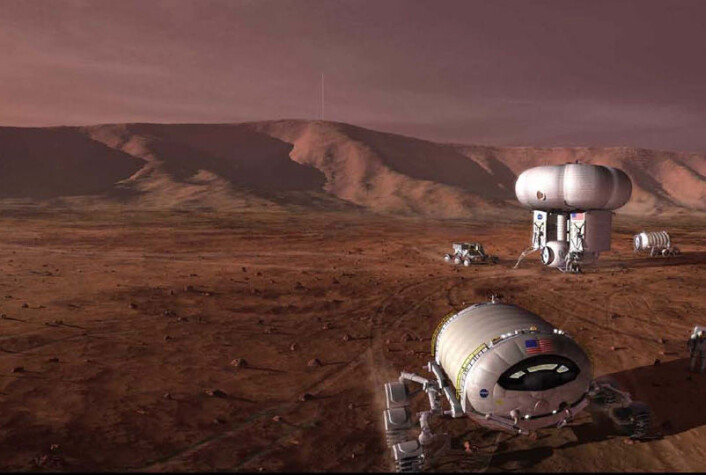 Denne studien av en bemannet ferd til Mars er fra 2009. (Foto: (Illustrasjon: NASA)) Denne studien av en bemannet ferd til Mars er fra 2009. (Foto: (Illustrasjon: NASA))