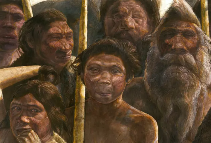 Slik foreslår forskerne at hodeskallens eier og resten av de 28 fortidsmenneskene fra hulen så ut da de levde. Ut fra skjelettene å dømme har disse menneskene hatt trekk som både lignet på neandertalere og en annen og eldre type fortidsmennesker kjent som Homo heidelbergensis.  (Foto: (Illustrasjon: Javier Trueba, MADRID SCIENTIFIC FILMS))