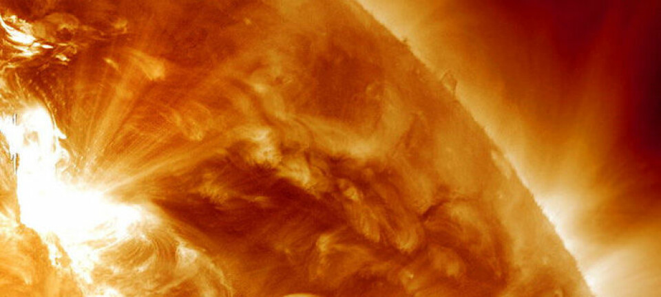 Slik så det ut 23. januar, da Nasas Solar Dynamics Observatory tok bilder av en utblåsning på soloverflaten. Utblåsningen førte til kraftig nordlys verden over. NASA/SDO and the AIA Consortium/Edited by J. Major
