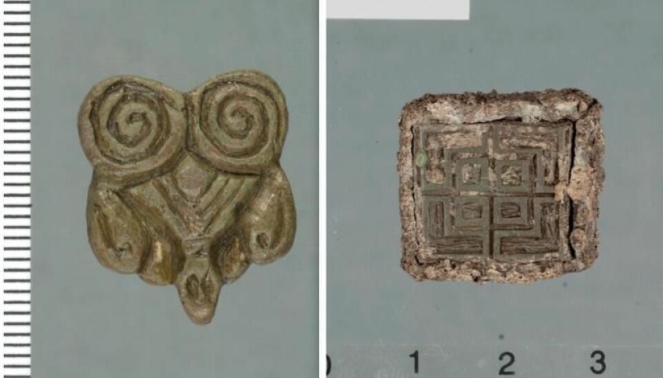 Imports from the Viking Age: To the left: Eastern origin. To the right: Weights with an inscription from the British Isles (probably Ireland).