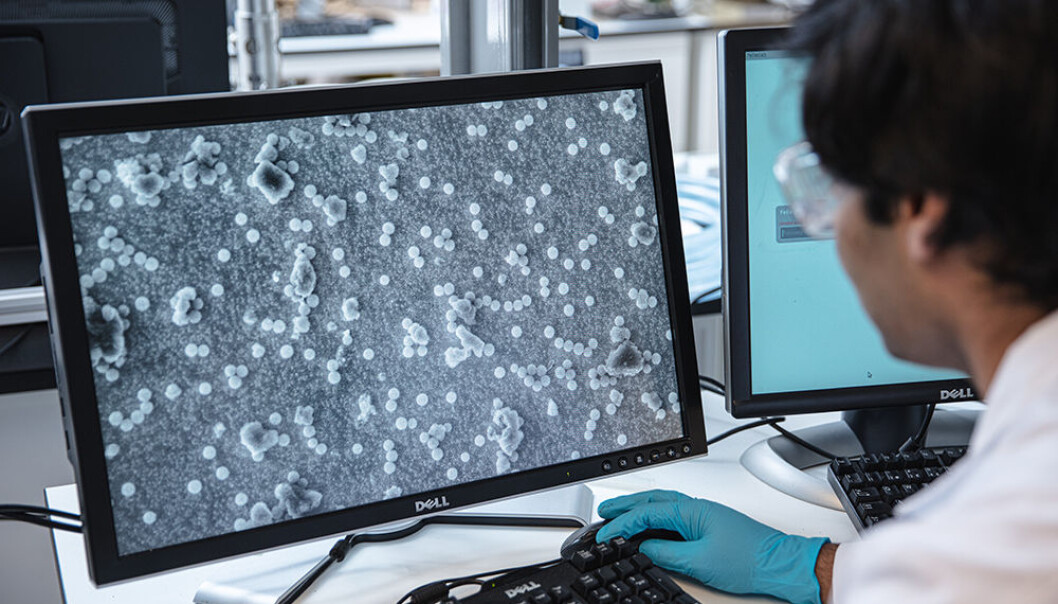 Magnetiske nanopartikler i svært forstørret format. Magnetiske nanopartikler i svært forstørret format.