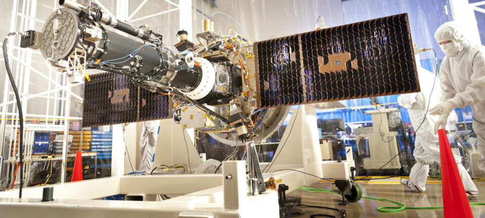Her er IRIS inne i laboratoriet med solcellepanelene utslått. Lockheed Martin