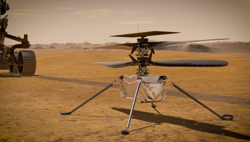 En Nasa-illustrasjon av minihelikopteret «Ingenuity». En Nasa-illustrasjon av minihelikopteret «Ingenuity».