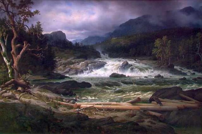 Thomas Fearnley: Labrofossen ved Kongsberg. Lillehammer kunstmuseum. (Foto: (Bilde: Wikimedia Commons.)) Thomas Fearnley: Labrofossen ved Kongsberg. Lillehammer kunstmuseum. (Foto: (Bilde: Wikimedia Commons.))