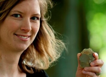 Den ubrukelege øksa Sigrid Alræk Dugstad studerer, har mange hoggefeil i både egg og kropp som tyder på at ho er hoggen av ein person med manglande ferdigheiter, sannsynlegvis eit barn. (Foto: Terje Tveit) Den ubrukelege øksa Sigrid Alræk Dugstad studerer, har mange hoggefeil i både egg og kropp som tyder på at ho er hoggen av ein person med manglande ferdigheiter, sannsynlegvis eit barn. (Foto: Terje Tveit)