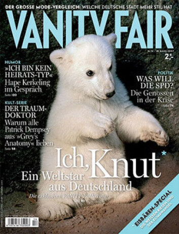 Knut på forsiden av tyske Vanity Fair, mars 2007. (Foto: (faksimile)) Knut på forsiden av tyske Vanity Fair, mars 2007. (Foto: (faksimile))