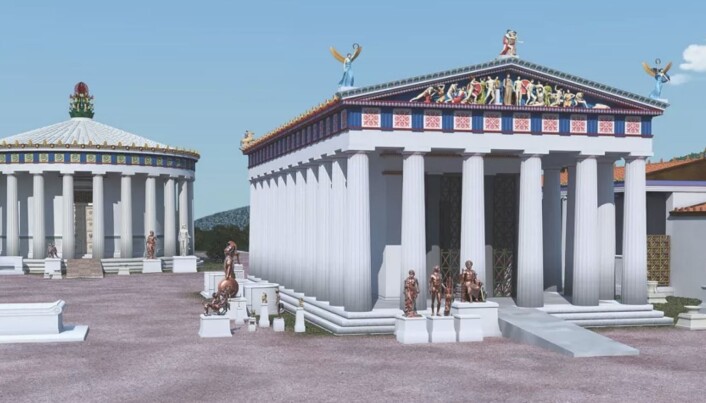 Rampene kan også vært brukt til å frakte materialer, ting og dyr inn og ut av templet. Digital rekonstruksjon av tempel i oldtidsbyen Epidauros. Rampene kan også vært brukt til å frakte materialer, ting og dyr inn og ut av templet. Digital rekonstruksjon av tempel i oldtidsbyen Epidauros.