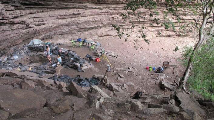 Dette er Sibudu-hula og utgravingsområdet. Bildet er tatt i 2011. (Foto: Lyn Wadley)