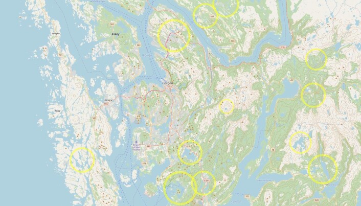 Her er noen mulige meteorittkratre rundt Bergen. Her er noen mulige meteorittkratre rundt Bergen.
