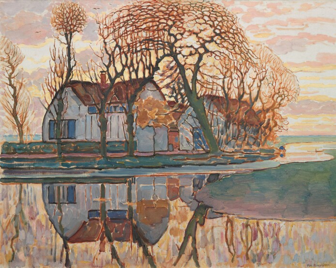 Kunstneren Piet Mondrian i en mer figurativ periode. Det er tydelig hva Farm near Duivendrech fra 1916 forestiller. Kunstneren Piet Mondrian i en mer figurativ periode. Det er tydelig hva Farm near Duivendrech fra 1916 forestiller.
