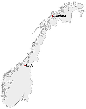 Lade flyplass i Trondheim og Skattøra flystasjon i Tromsø. Kartgrunnlag: Kartverket. Lade flyplass i Trondheim og Skattøra flystasjon i Tromsø. Kartgrunnlag: Kartverket.