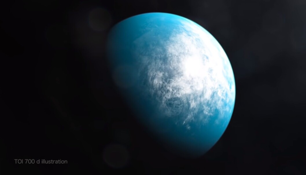 Dette er en kunstnerisk framstlling av eksoplaneten TOI 700d, som ligger rundt 100 lysår unna jorden. Den er på størrelse med jorden og ligger i rikitig avstand fra sin stjerne, ifølge NASA. Dette er en kunstnerisk framstlling av eksoplaneten TOI 700d, som ligger rundt 100 lysår unna jorden. Den er på størrelse med jorden og ligger i rikitig avstand fra sin stjerne, ifølge NASA.