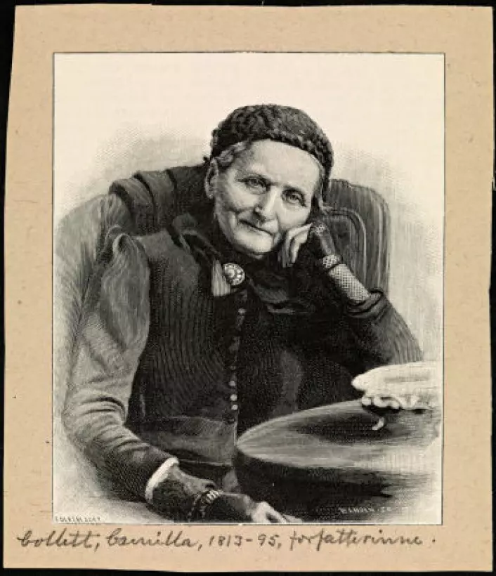 Camilla Collett 80 år gammel. Xylografi etter fotografi tatt av sønnen Robert Collett i 1893. (Foto: Nasjonalbiblioteket)