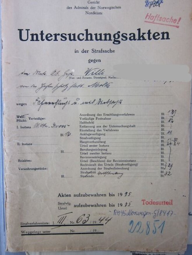 Dokumentoversikt i en sak fra de tyske militære domstolene i Norge. Dokumentoversikt i en sak fra de tyske militære domstolene i Norge.