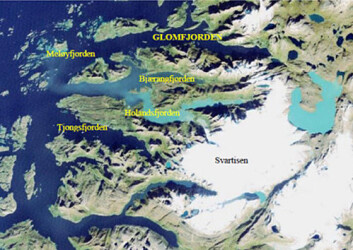 Deler av Glomfjorden, som ligger like ved Svartisen, er preget av industriutslipp av nitrogen og fosfor. Yara Glomfjord er den nordligste mineralgjødselfabrikken i verden, og ligger innerst i Glomfjorden i Meløy kommune. Tilgang til store mengder vannkraft gjorde at Norsk Hydro bygget og satte i drift en ammoniakkfabrikk her i 1949. (Foto: (Kart: Statens Kartverk)) Deler av Glomfjorden, som ligger like ved Svartisen, er preget av industriutslipp av nitrogen og fosfor. Yara Glomfjord er den nordligste mineralgjødselfabrikken i verden, og ligger innerst i Glomfjorden i Meløy kommune. Tilgang til store mengder vannkraft gjorde at Norsk Hydro bygget og satte i drift en ammoniakkfabrikk her i 1949. (Foto: (Kart: Statens Kartverk))