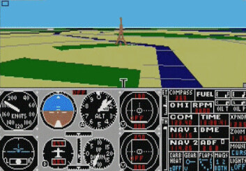 "Slik så Microsoft Flight Simulator ut på åttitallet, da virtuell virkelighet først ble lansert i spillehaller." "Slik så Microsoft Flight Simulator ut på åttitallet, da virtuell virkelighet først ble lansert i spillehaller."