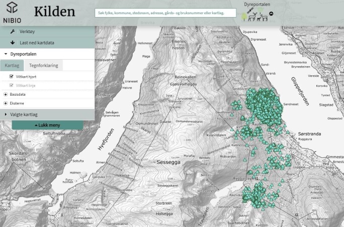 Dette kartet viser bevegelsene til en tre år gammel kolle i Gloppen kommune. Posisjonene er fra perioden 1. januar til 10. september 2020. Dette kartet viser bevegelsene til en tre år gammel kolle i Gloppen kommune. Posisjonene er fra perioden 1. januar til 10. september 2020.